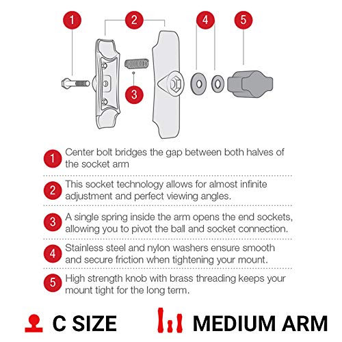 RAM Mounts Double Socket Arm RAM-201U-B Short Arm Compatible with RAM C Size 1.5" Ball Components