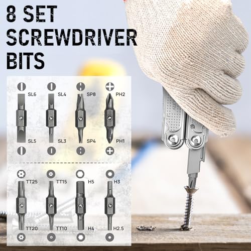 BIBURY Multitool Pliers Pro with 440A Knife & Full Size Scissors, BI2049 Silvery