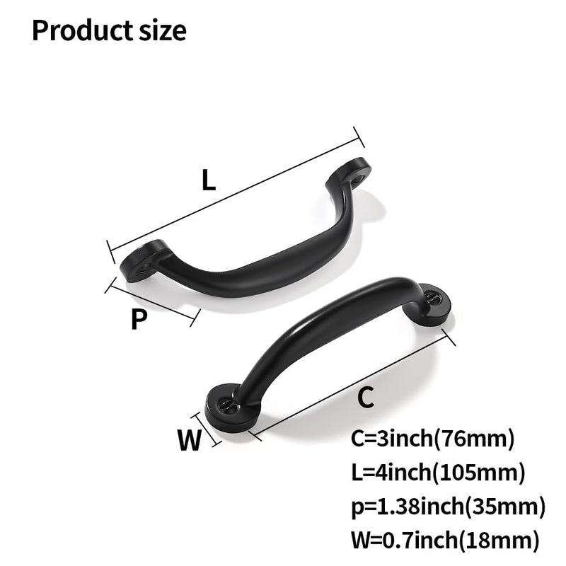 10 Pack 3 inch Hole Center Matte Black Cabinet Pulls - Heavy Duty Solid Drawer Hardware Handles Kitchen Vanity Bathroom Handles 3"(76mm) Hole Center 10
