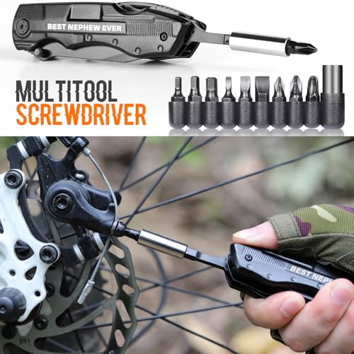 Nephew Gifts from Auntie, Multitool Knife, Gifts for Nephew, Nephew’s Christmas Practical Gift, Nephews Birthday Present, Gift for Camping, Hiking, Fishing, 20 in 1 Multitool Black MULTITOOL SET (Engraved BEST NEPHEW+9-in-1 Screwdriver)