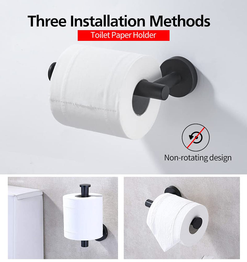 4pcs Matte Black Toilet Paper Holder and Towel Ring Set, Stainless Steel Hand Towel Holder and Towel Hanger with Hardware Pack 4pcs Matte Black