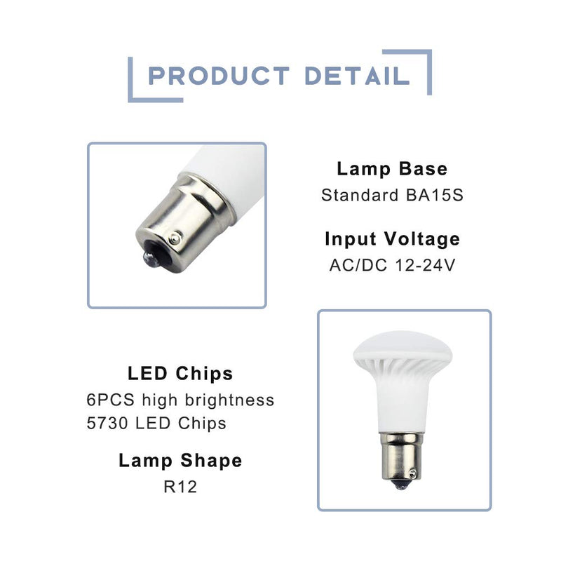 Bonlux 3W LED 1383 R12 Elevator Reading Light, AC/DC 12V-24V 1156 1141 BA15S Single Contact LED Reflector Light Bulb Daylight 6000K for RV Camper Trailer Marine Boat Motorhome Light (4-Pack) 6000k - 4 Pack