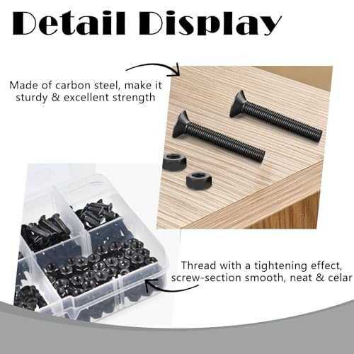 380 Pcs M3 Black Flat Head Machine Screws and Hex Nuts Kit Carbon Steel Countersunk Head Phillips Screws Bolts Assortment,M3 x 4mm/ 6mm/ 8mm/ 10mm/ 12mm/ 16mm/ 20mm 380