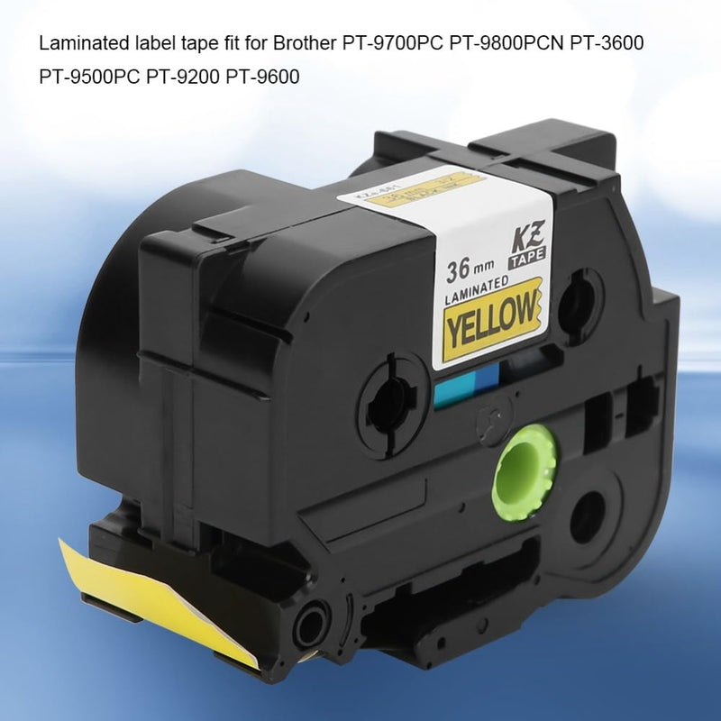x 8m Laminated Label Maker Tape, PET Labeling Tape, Black on Yellow or Black on Red, Compatible with PT-9700PC PT-9800PCN PT-3600(Black on Yellow)