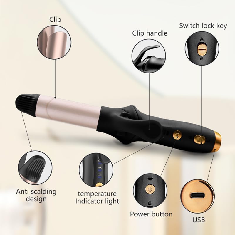  [AUSTRALIA] - Curling Wand Mini Curling Tongs, USB Rechargeable Curling Tong | Hair Curler for Travel Hairstyling, Adjustable Temperature 150℃-180℃, USB Rechargeable ﻿