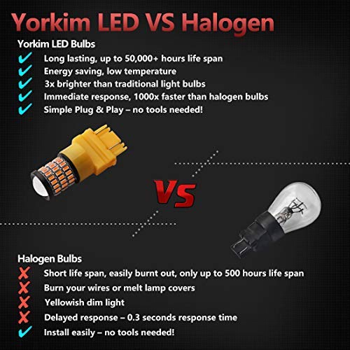 Yorkim 3157 LED Bulb Amber Bright 3156 LED Brake/Tail Lights with Projector - 3056 3156 3156A 3057 4057 3157 4157 T25 LED Blinker Light, Pack of 4