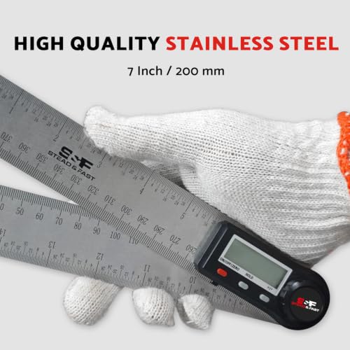 S&F STEAD & FAST Stainless Steel Digital Angle Finder Tool, 7 Inch / 200 mm Full Size