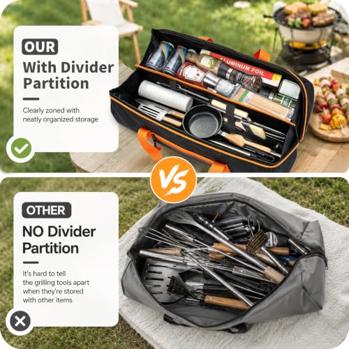 22'' Grill Tool Storage Bag with Inner Divider, BBQ Tool Storage Black