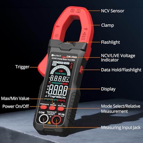 Neoteck Clamp Meter 6000 Counts 800A AC (NO DC) Current 600V AC DC Voltage 6000Counts(800A ACA)