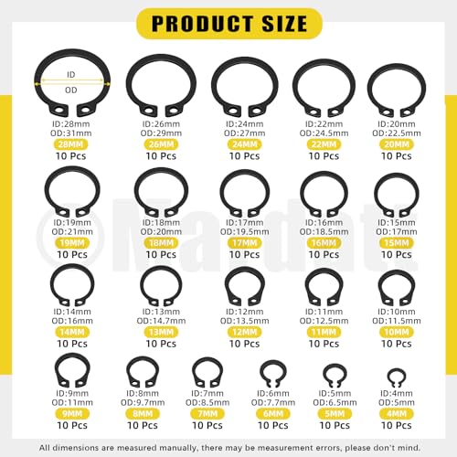 312Pcs 21 Sizes C-clip External Retaining Rings Snap Rings Assortment Set(M4-M28) with 10 Sizes E-Clip Retaining Rings Assortment Set(1.5mm-10mm), 4 in 1 Snap Ring Pliers and Tweezer Black