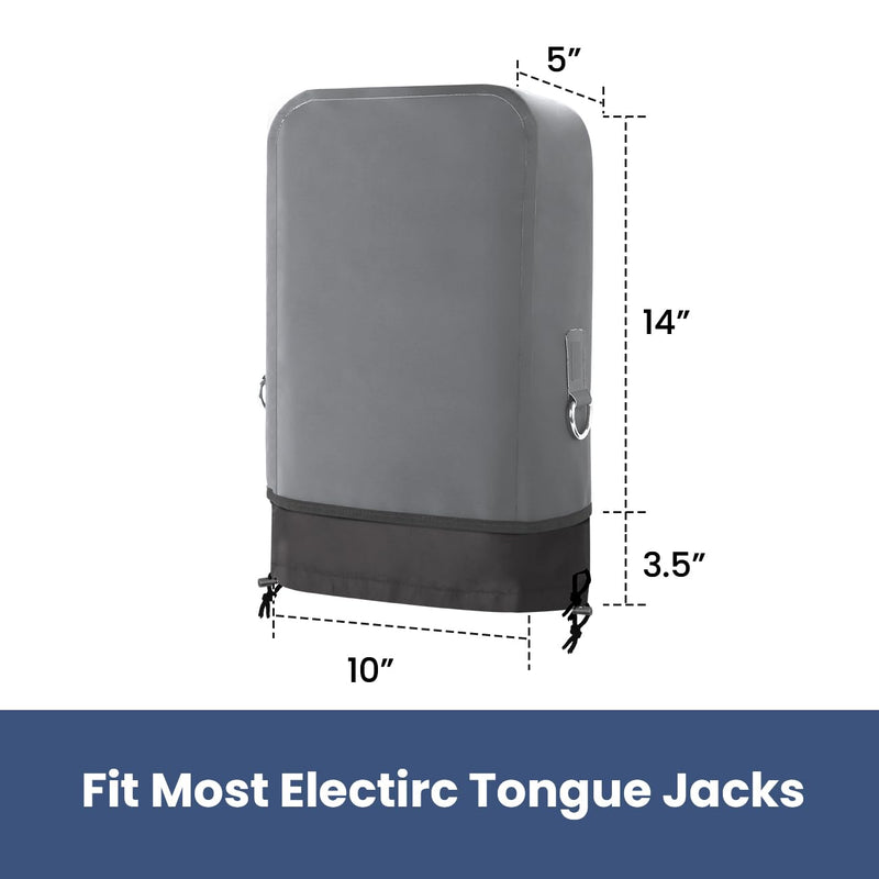 RV Electric Tongue Jack Cover – Heavy-Duty Waterproof Gray Cover with Chain Hooks, Weather-Resistant, UV-Protective Trailer Jack Guard – Universal Fit for Outdoor RV Camper Accessories