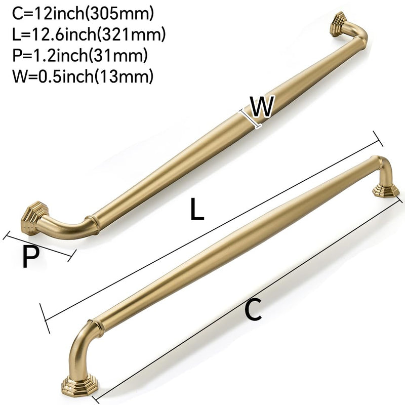 2 Pack 12 Inch Hole Center Brushed Brass Heavy Duty Solid Cabinet pulls Ideal for Dressers, Bathroom, cabinets, and Kitchens cabinets. 2 Pack