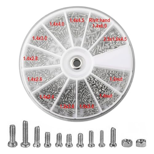 1000Pcs M1 M1.2 M1.4 M1.6 Stainless Steel Screw and Nut Set Assortment Repair Tool Kit with Mini 3 in 1 Screwdriver Keychain for Glasses Cellphone Watches Clocks Home Repair