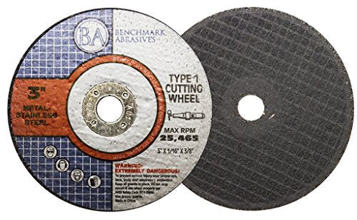 Benchmark Abrasives 3 Inch Aluminum Oxide Thin Type 1 Grinder Cut Off Wheels, 1/16" Thick 3/8" Arbor for Metal and Stainless Steel Die Grinder Cutting Disc, Grinding Cutting Wheel - 25 Pack