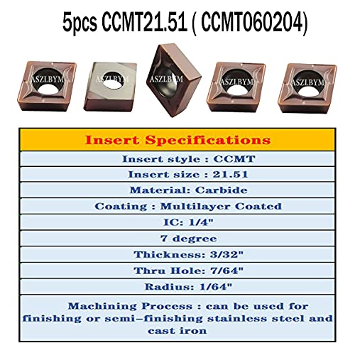 S06K/S07K/S08K/S10K/S12M-SCLCR06 Lathe Indexable Internal Boring Bar Set, Lathe Turning Tools Holder Set with CCMT21.51/CCMT060204 Carbide Indexable Boring Turning Inserts + 5pcs T8 Wrench 5pcs Sclcr06 Boring Bar Set