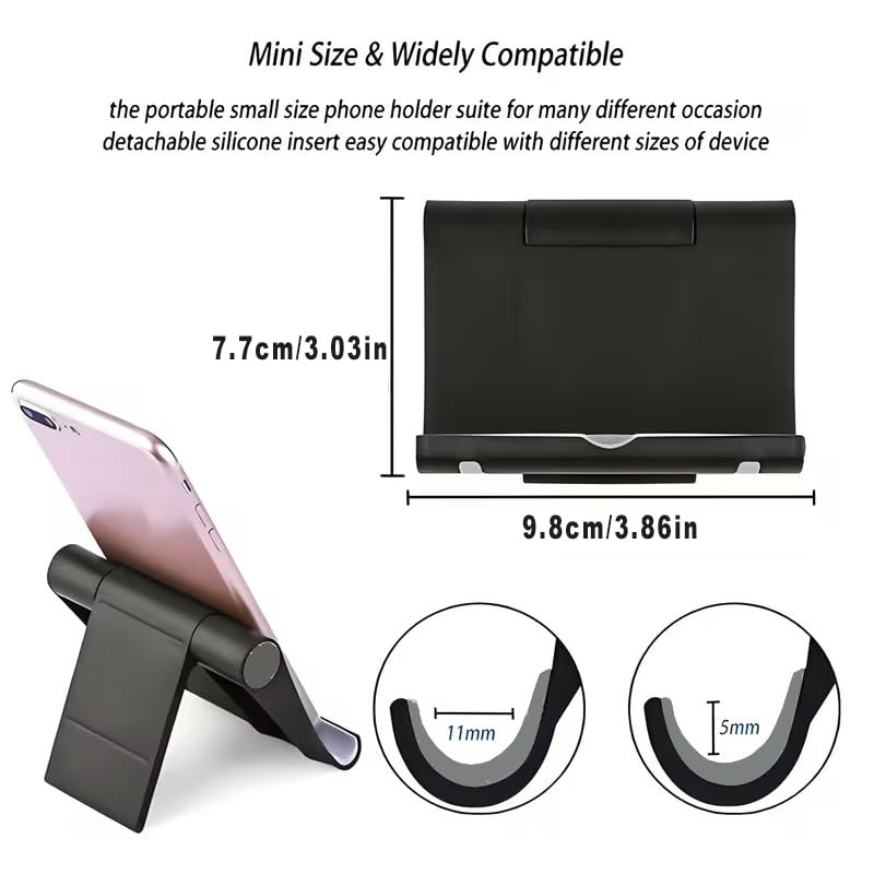 Foldable Cell Phone Stand for Desk, Multi-Angle Adjustable Tablet Holder, Portable Mobile Phone Dock for Home Office Travel, Universal Desktop Stand for Phone Tablet E-Reader, Black