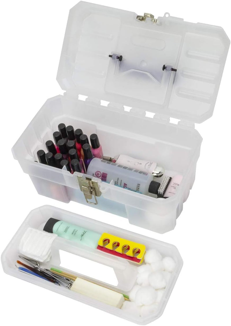 Akro-Mils 14-Inch Plastic Toolbox with Removable Tray, Steel Latch & Padlock Eye, Industrial-Grade Storage Box for Hobby Supplies, Crafts, and Tools, 14" x 8" x 8", Made in USA, Clear (09514) 1-Pack
