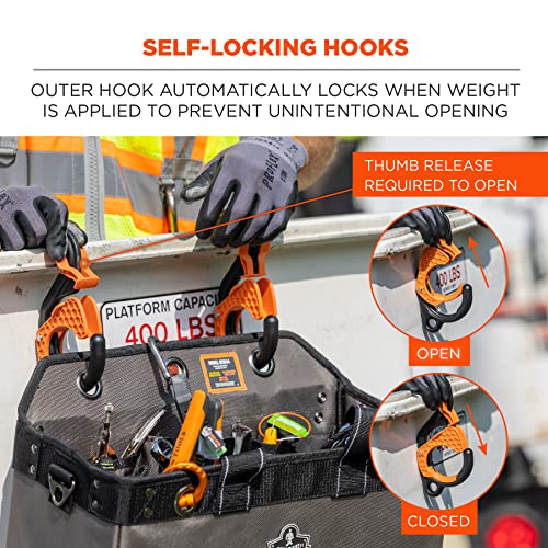 Ergodyne Squids 3178 Locking Aerial Bucket Hook with Tethering Point, Fits 3" Lip, Attach Tool Bags or Aprons to Buckets 3in (7.6cm) Black and Orange