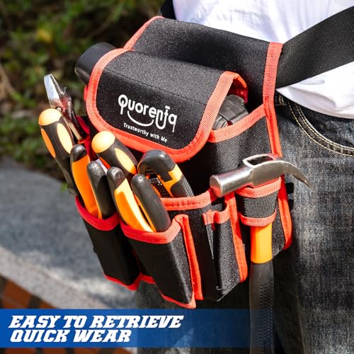 Tool Belt for Men: Electrician Tool Pouch with Adjustable Waist Strap,Tool Bag for Construction, 8 Durable Pockets, Maintenance & DIY, Fits Waist 31” to 52” (Blue, Extra Large) Blue