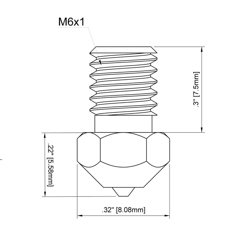 Tungsten Carbide Nozzle 0.4mm for E3D V6 Hotend, Prusa i3 MK3S / MINI, Anycubic i3 Mega/Kobra/Kobra Neo, High Thermal Conductivity Abrasion Resistance, Nickel Plated Copper Tungsten Carbide 0.4mm Nickel Plated Copper