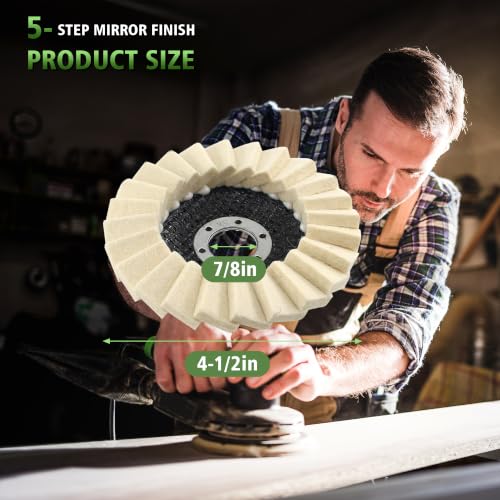 12Pcs Wool Felt Flap Polishing Disc 4-1/2" Buffing Polishing Wheels for Angle Grinder 7/8" Arbor High Density Wool Polishing Wheel for Metal Wood Surface Buffing White 4.5 12