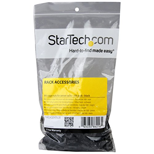 StarTech 100-Pack M6 Square Hole Cage Nuts & Tool, 19in/10in, Black, TAA Cage Nut only