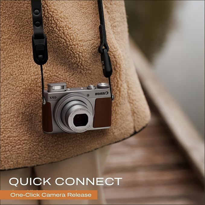 Slim Leather Camera Strap with Quick Release, Neck Adjustable Camera Shoulder Strap SLR, Big, Black