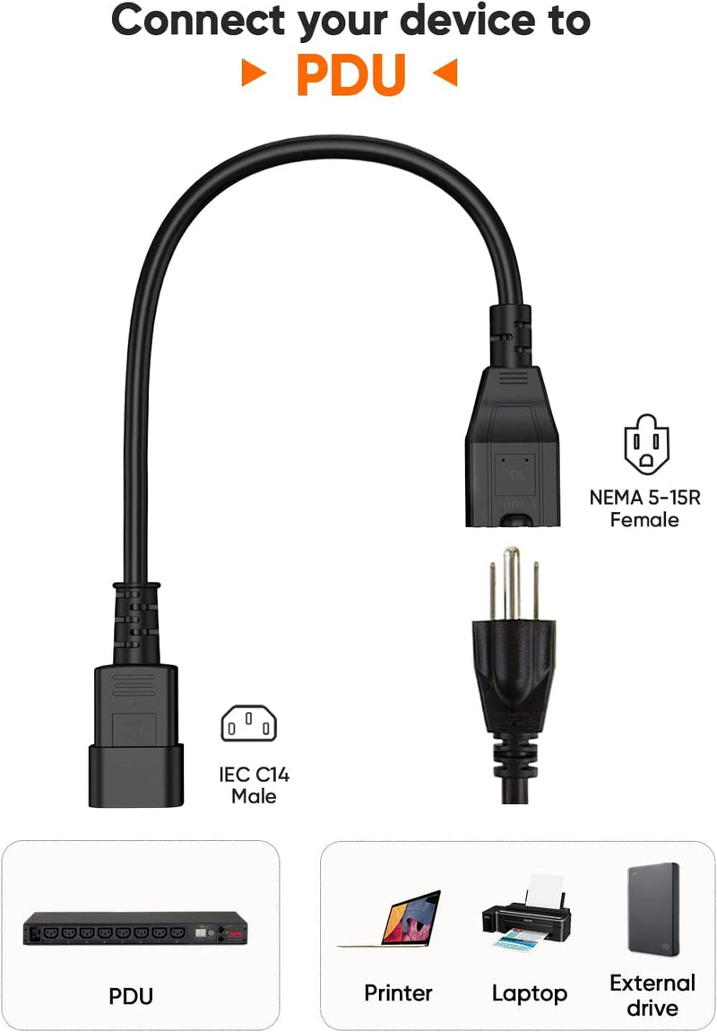 CableCreation [10-Pack] 1 Foot 18AWG Standard Computer Power Adapter Cord NEMA 5-15R Receptacle to IEC320 C14, 0.3M/Black 1ft [10 Pack]