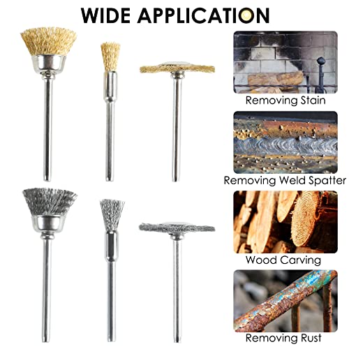 72 PCS Wire Wheel Brushes Kit Brass and Steel Wire Wheels Pen Brushes Set for Rotary Tools Polish Clean Tools