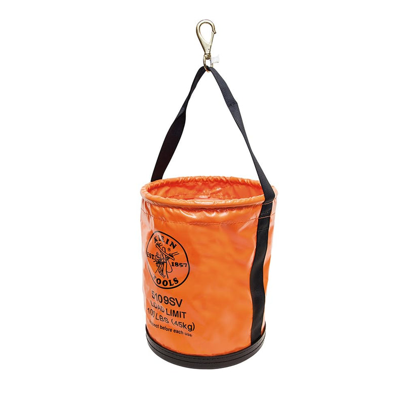 Klein Tools 5109SV Tool Bucket, Vinyl Lineman Bucket with Swivel Snap and Web Handle, 12-Inch, 100-Pound Load Rated Tool Holder Vinyl with Swivel Snap Hook Canvas Bucket