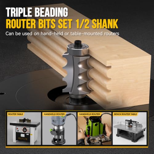 Triple Beading Router Bit Set, 1/2" Shank, 5pcs 5pcs-1/2"S