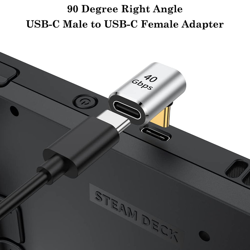 AuviPal USB C 90 Degree Adapter (2 Pack), USB C Male to Female L Shape Right Angle Connector for Steam Deck, ROG Ally, MacBook, Tablet, Phone and More - Silver