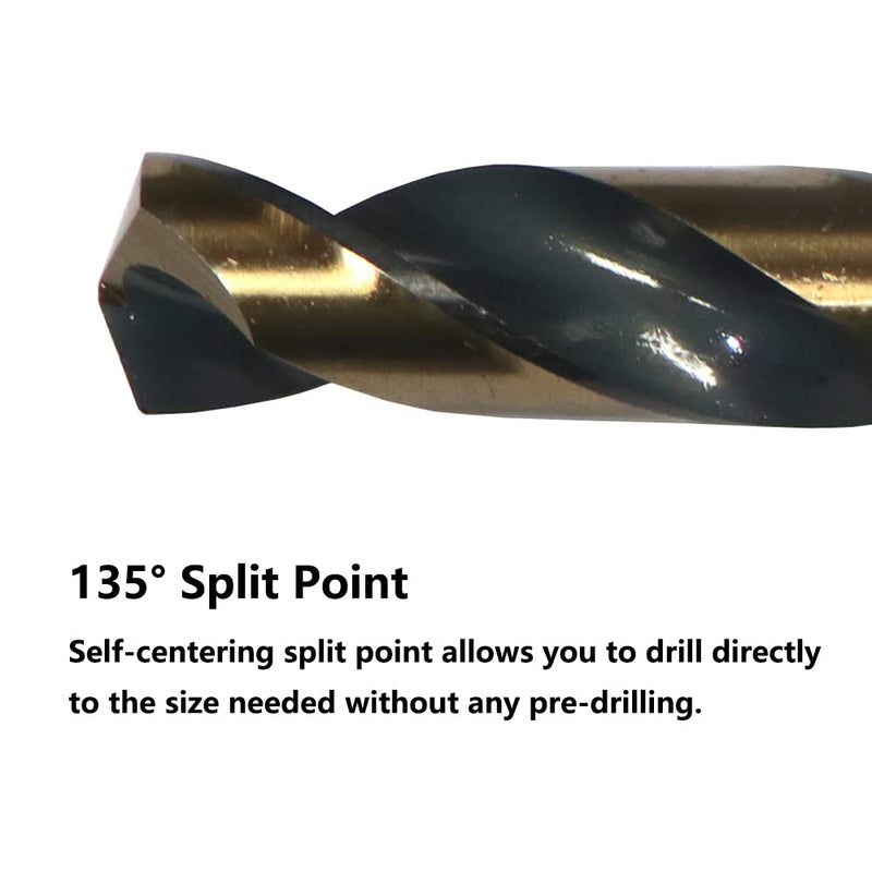 6PCS 1/2" HSS Black Gold Twist Drill Bits Set, 135 Degree Split Point, Jobber Metal Drill Bit, General Purpose for Use in Mild Steel, Copper, Aluminum, Zinc Alloy, Wood, and Plastic 1/2"(6PCS)