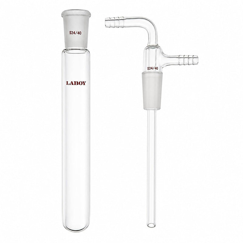Laboy Glass Vacuum Cold Trap, 2-Piece Heavy-Wall Borosilicate Glass, 24/40 Standard Taper Joint, 200mm Length Below Joint, 10mm Serrated Hose Barbs, Vapor Protection for Schlenk Line & Vacuum Pump | Pump Oil Protection