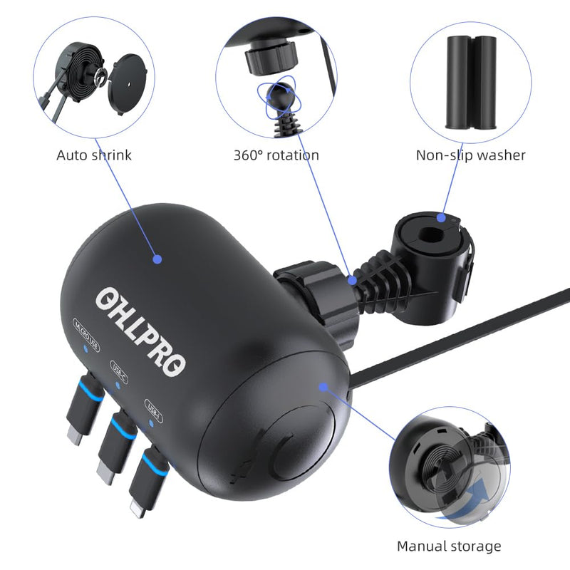 OHLPRO Multi Car Retractable Backseat 3 in 1 Car Charging Station Box Compatible with All Phones | iPhone | Samsung | Uber Taxi Lyft Turo Ride Share Customer Charging Dock Attach to Headrest 2 Pack | 3-IN-1 Charging Station