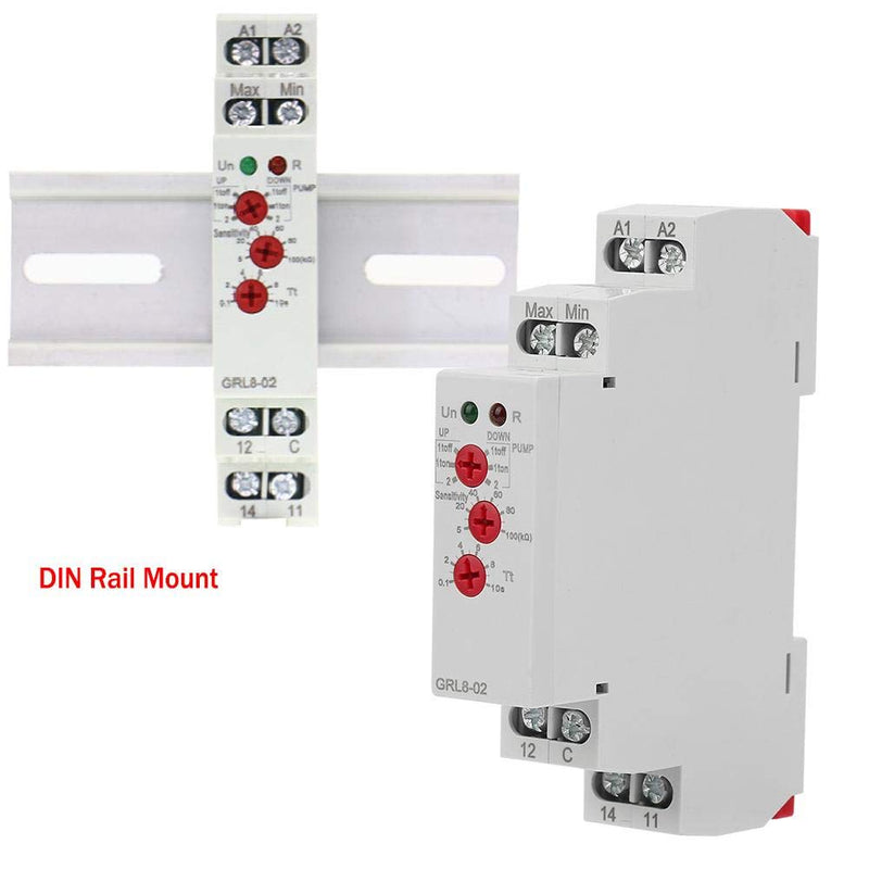 Liquid Level Controller GRL8-02 Automatic Water Level Controller Relay Water Level Controller 24Vwith DIN Rail Mount for Pool Liquid Level Monitoring