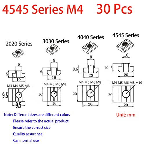 30Pcs 4545 Series T Sliding Nuts Hammer Nut Block Square Nuts M4 T Nuts for 4545 Aluminum Extrusion Profiles T Slot 10mm，for CNC Router Build Rail 3D Printer (m4)