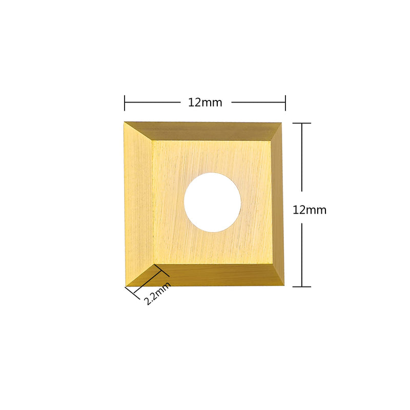 SpeTool 10pcs Squres Carbide Insert Replacement ATS Coating for Spoilboard Surfacing Router Bit(12mmx12mm, 2.2mm Thick), 35 Degree Cutting Angle, Straight -Hole