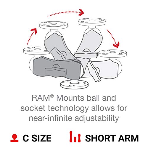 RAM Mounts Double Socket Arm RAM-201U-B Short Arm Compatible with RAM C Size 1.5" Ball Components