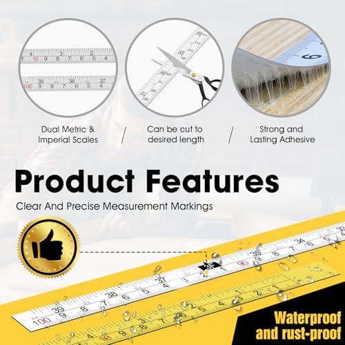 Adhesive Measuring Tape, 1/2" Wide Steel Peel and Stick Tape Measure Right to Left 78" 2PCS Yellow