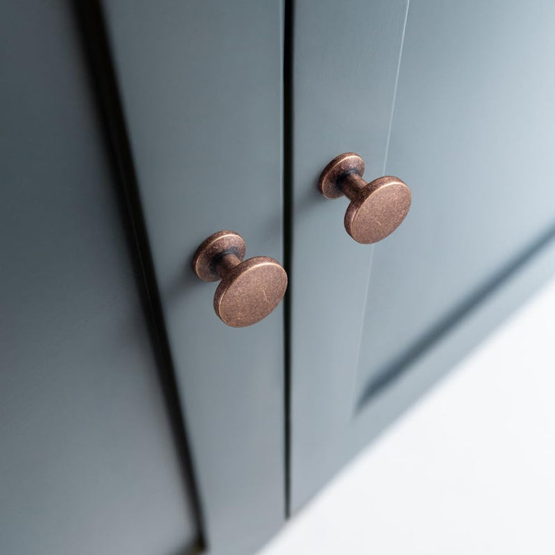 Set of 12 Sleek Antique Copper Cabinet Knobs with Cylindrical Stem – Vintage Kitchen Drawer Handles Minimalist Dresser Hardware