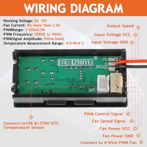 4-Wire PWM 12V 3A Fan Temperature Controller,Circular Head Circular Head（for Fit and fix)