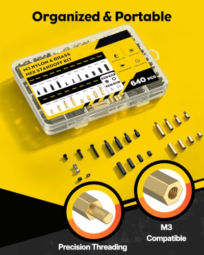 Vibit 640 Pcs M3 Brass and Nylon Standoff Kit, Male-Female & Female-Female Hex Motherboard Standoffs PCB Standoffs with Spacers Screws & Nuts, Hex Standoff Screws Assortment Kit for Circuit Boards M3,640Pcs(Nylon&Brass)