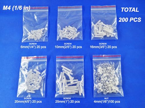 200 pcs Acrylic Screws and Nuts M4 Kit Metric Diameter 4mm