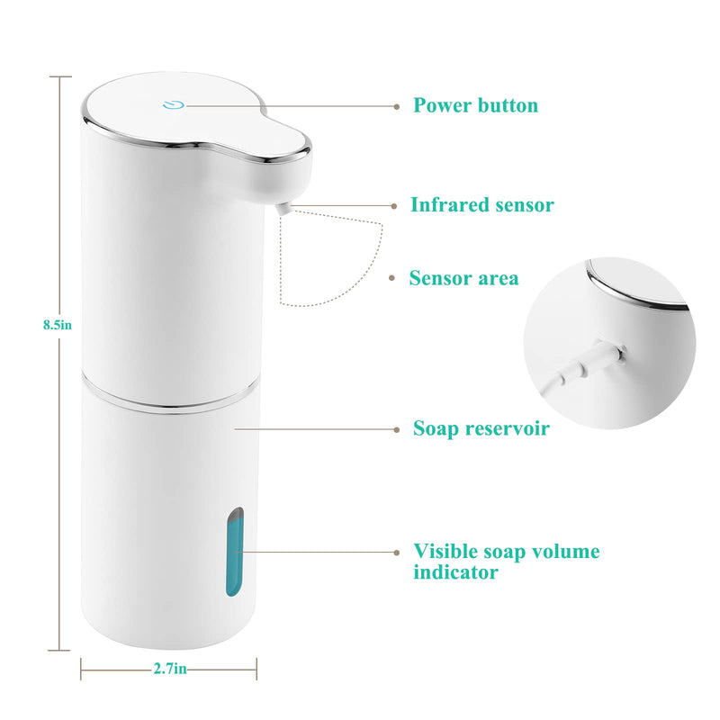 LAOPAO Soap Dispenser, Automatic Foaming Hand Soap Dispenser Touchless Rechargeable Bathroom Countertop Soap Pump for Kids Xmas Gift 300ml White