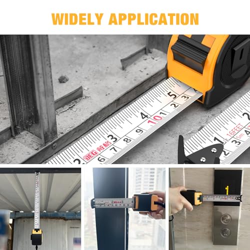 Magnetic Tape Measure 16FT, Retractable Measuring Tape, Easy to Read Double Sided Measuring Tape, Magnetic Hook and Shock Absorbing Carrying Case for Construction, Carpenter