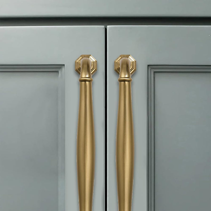 2 Pack 12 Inch Hole Center Brushed Brass Heavy Duty Solid Cabinet pulls Ideal for Dressers, Bathroom, cabinets, and Kitchens cabinets. 2 Pack