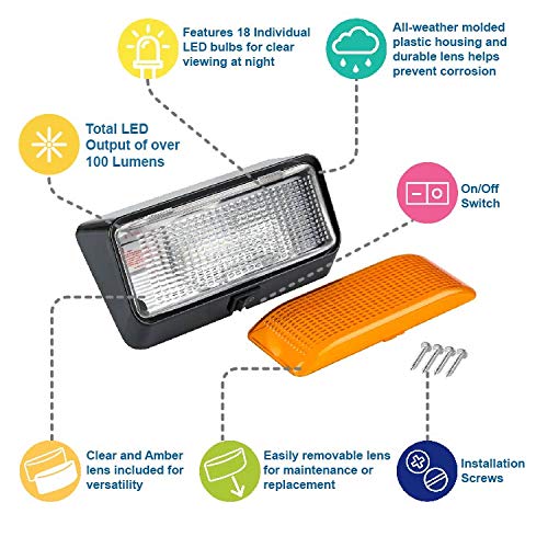 Lumitronics 12V LED Exterior Outdoor Porch Light with On/Off Switch, Removable Clear & Amber Lenses Perfect Outside Replacement Lights for RVs, Motorhomes, Campers, 5th Wheels, Trailers (Black) With Switch - LED Black Base