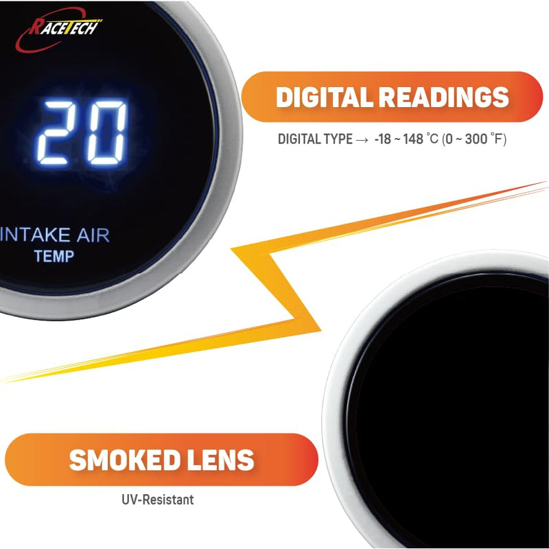 Motor Meter Racing 52mm 2-1/16" Digital Air Intake Intercooler Temperature Gauge °F Blue LED Racetech Single Intake Intercooler Temp