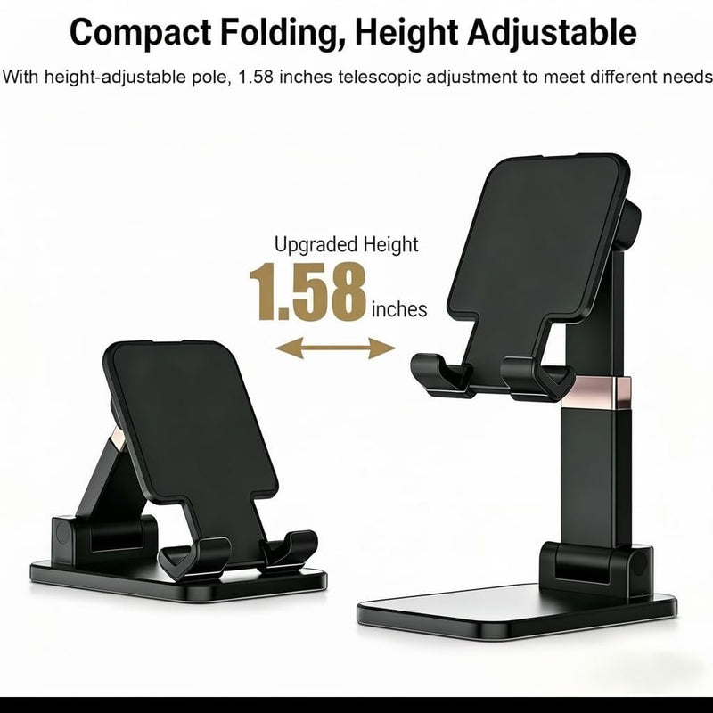 Phone Stand for Desk | Adjustable, Foldable Holder, Stable Base, Non-Slip Design, Compatible with iPhone, Android Phones and Tablets